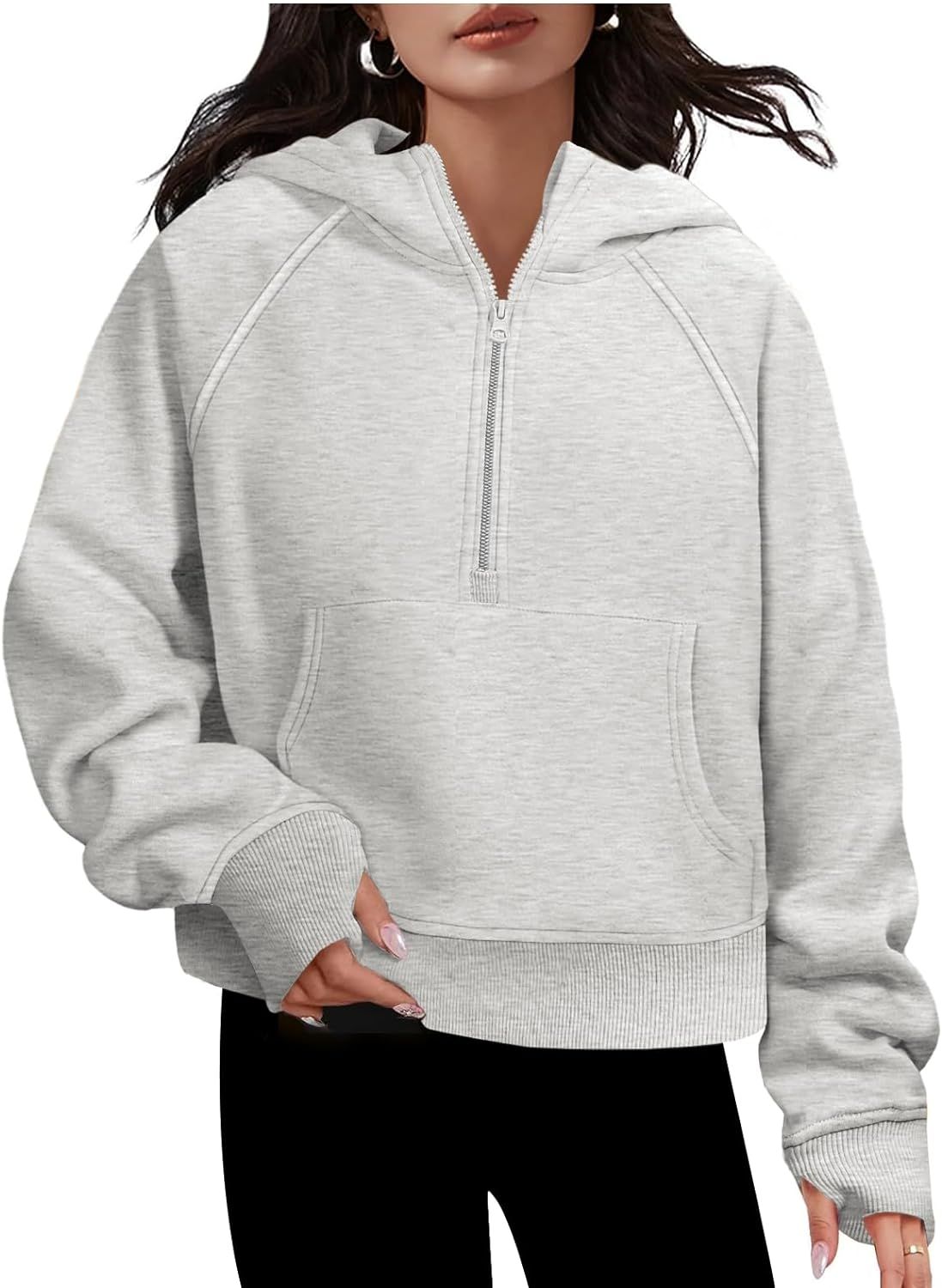 ATHMILE Sweatshirts For Women Cropped Hoodies Half Zip Fleece Pullover Winter Clothes Quarter Zip Up | Amazon (US)