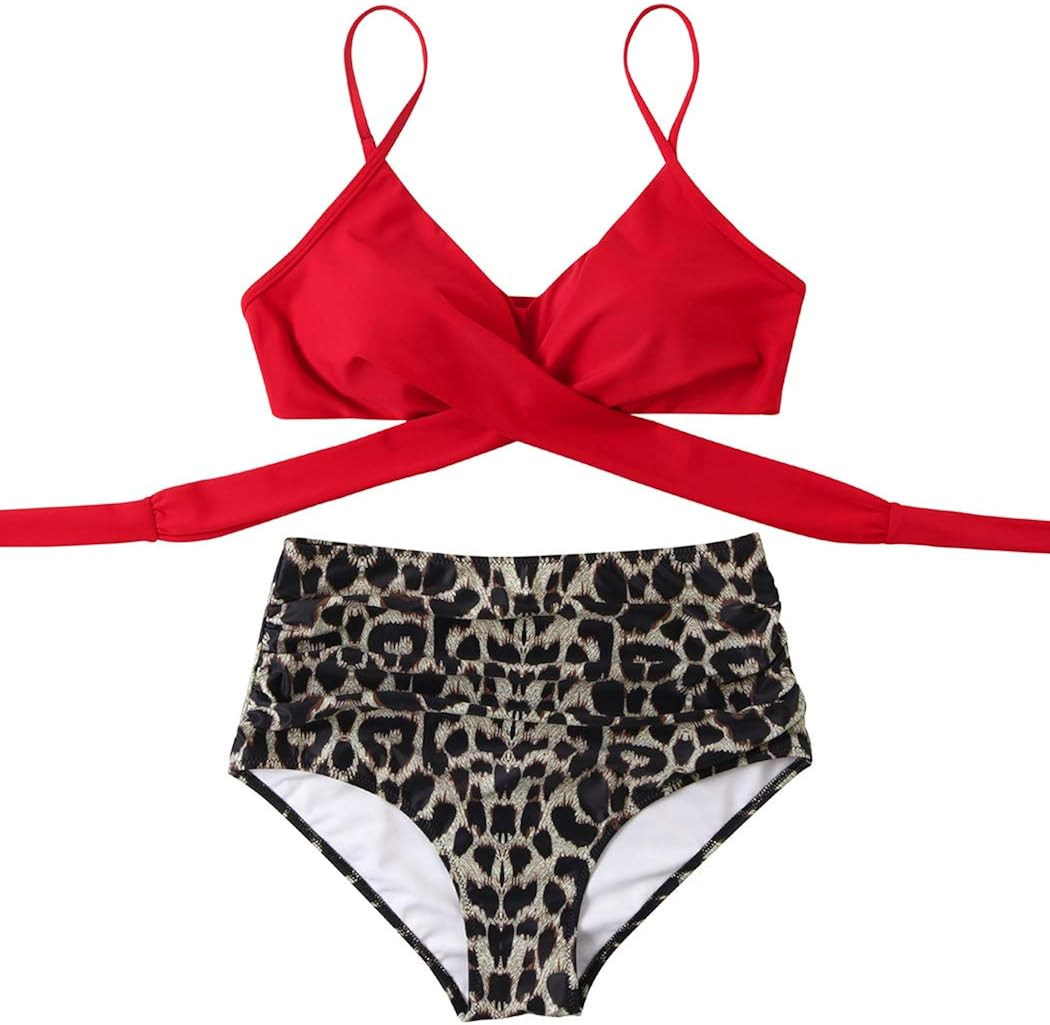 SUUKSESS Women Wrap Bikini Set Push Up High Waisted 2 Piece Swimsuits | Amazon (US)