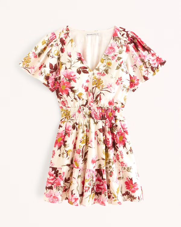 Smocked Waist Tiered Mini Dress | Abercrombie & Fitch (US)