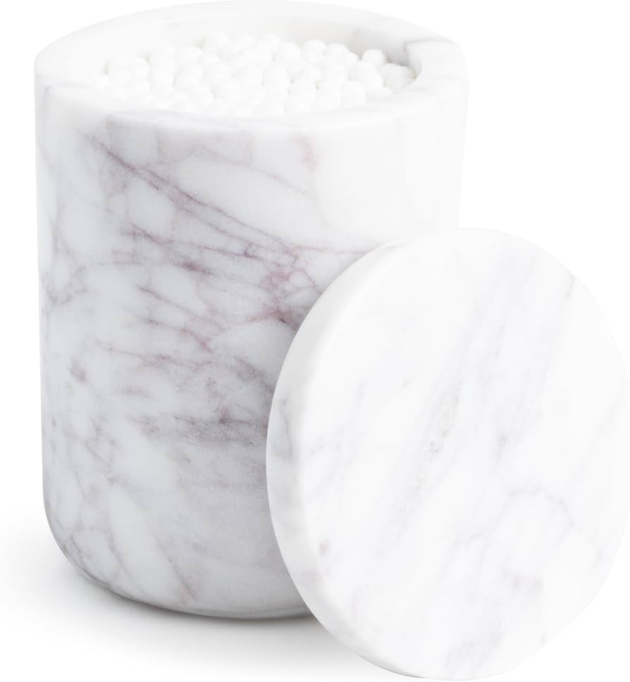 Cork & Mill Marble Bathroom Container with Lid - Holder for Qtip Swabs, Cotton Balls, Pads, Round... | Amazon (US)