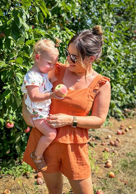 Mom and daughter outfit for apple, picking, matching two piece set and romper, true to size - wearing size large 

#LTKcurves #LTKstyletip #LTKmidsize