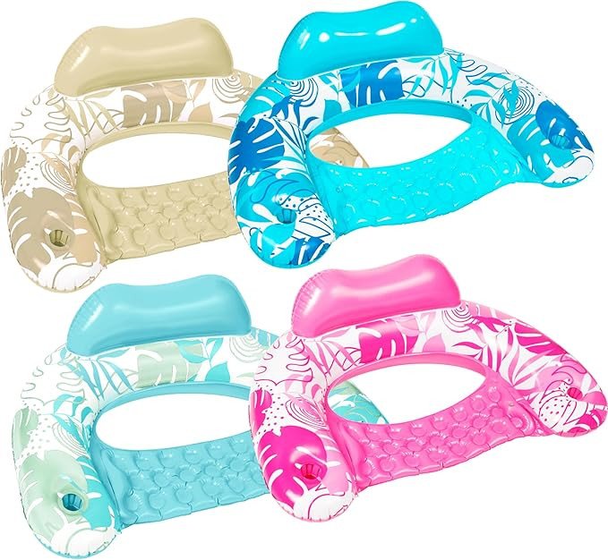 SLOOSH Inflatable Pool Floats Adult, 4 Pack Pool Chairs with Cup Holders,Blow up Floats Chair,Ham... | Amazon (US)