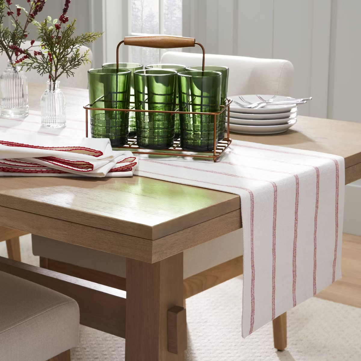 13oz Colored Glass Tumblers Caddy Set Green - Hearth & Hand™ with Magnolia | Target