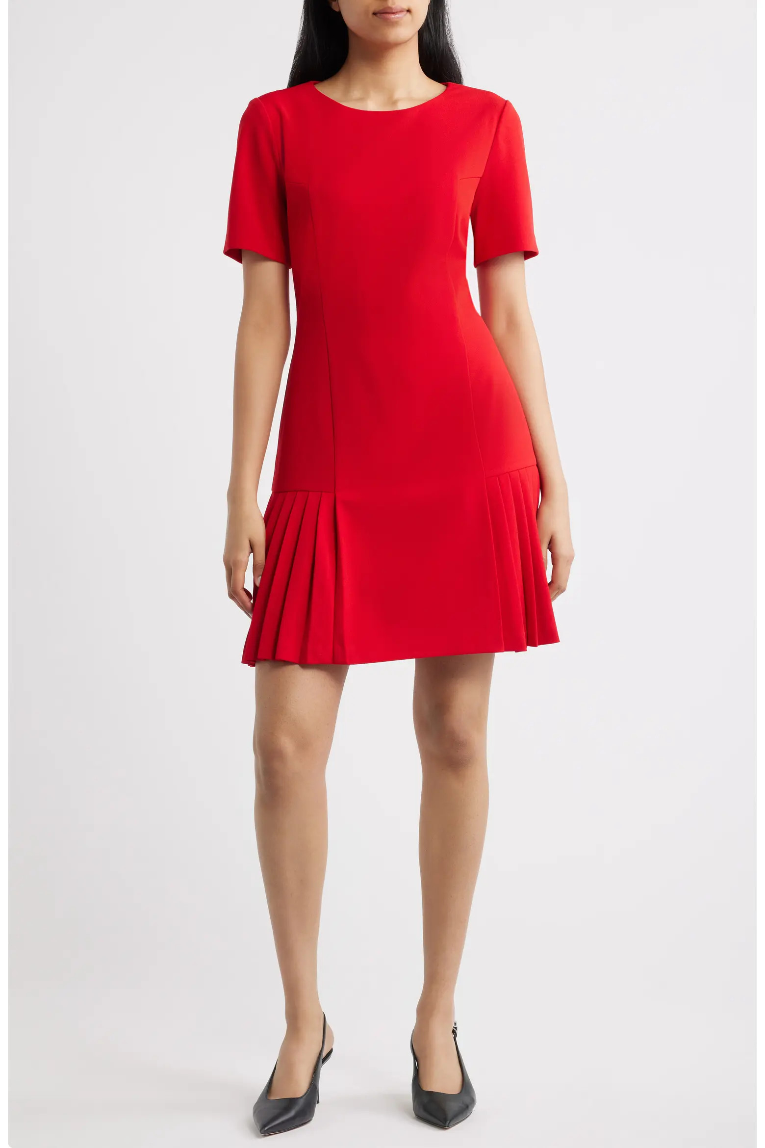 Pleat Detail Short Sleeve DRess (Women) | Nordstrom | Nordstrom