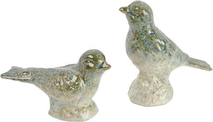 Creative Co-Op Decorative Debossed Stoneware Bird Figurines, Set of 2 Styles, Green Décor | Amazon (US)