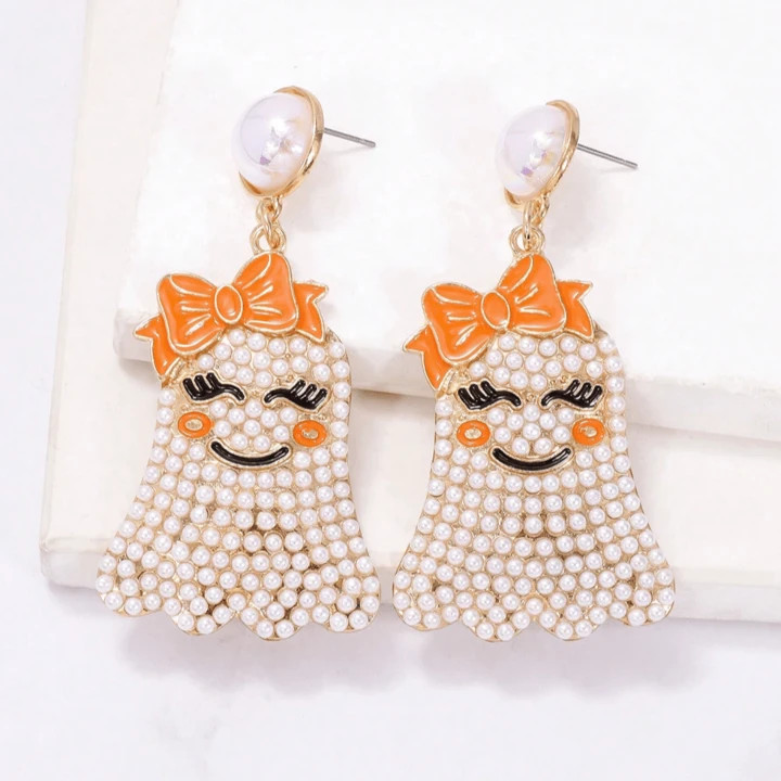 1pair Cute & Fun Faux Pearl Little Ghost Dangle Earrings, Suitable For Ladies Halloween Wear & Gi... | SHEIN