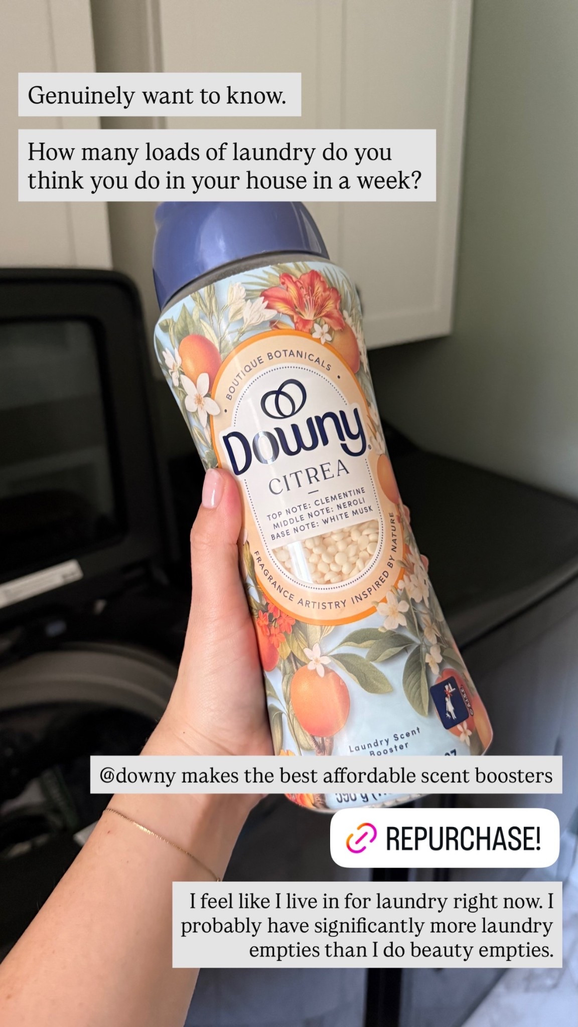 Genuinely want to know. 

How many loads of laundry do you think you do in your house in a week?  I feel like I live in for laundry right now. I probably have significantly more laundry empties than I do beauty empties. @downy makes the best affordable scent boosters