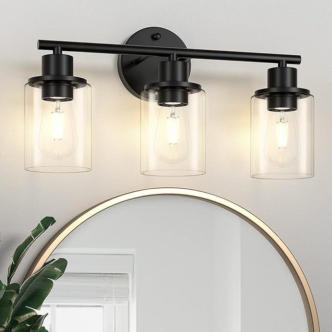 Licperron 3-Light Bathroom Wall Light Fixtures, Black Vanity Light with Clear Glass Shade, Modern... | Amazon (US)