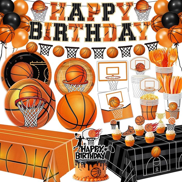 202 PCS Basketball Birthday Party Decorations - Plates, Napkins, Cups, Basket Card, Banner, Ballo... | Amazon (US)