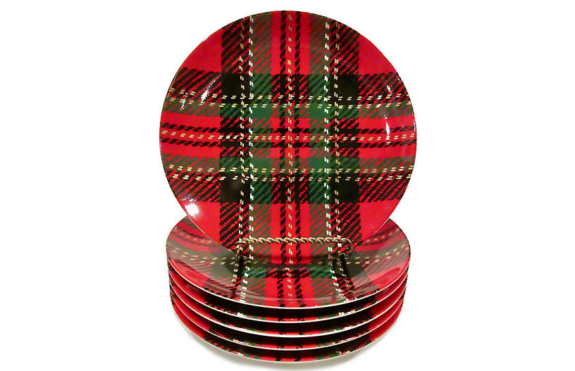 Tartan Porcelain Plates, S/6 | One Kings Lane