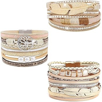 Wovanoo Leather Wrap Bracelet Set 3Pack Wrist Cuff Bracelet for Women Girls Multilayer Magnetic C... | Amazon (US)