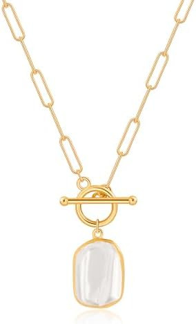 Aobei Pearl 18K Gold Plated Pendant Necklace for Women Dainty Gold Chain Choker Love Heart Disc C... | Amazon (US)