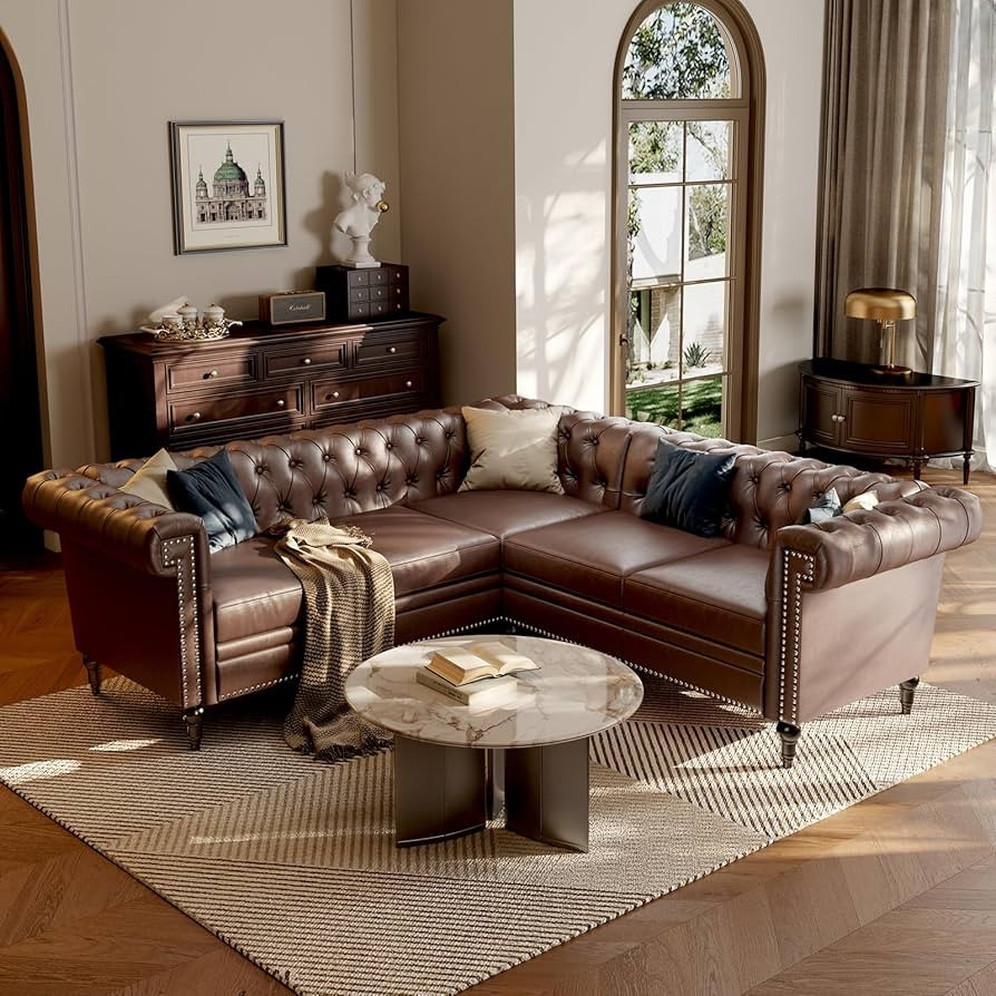 EYBCT Faux Leather Sectional Sofa Couch for Living Room, L Shaped Reversible Modern Chesterfield ... | Amazon (US)