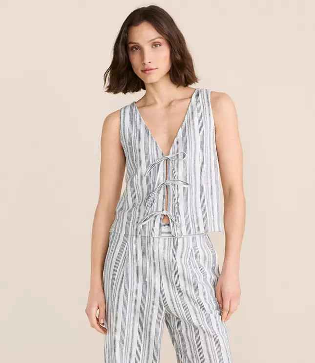 Petite Lou & Grey Striped Linen Cotton Tie Vest | LOFT