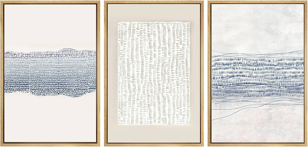 SIGNWIN Framed Canvas Print Wall Art Set Blue White Grunge Geometric Pattern Abstract Shapes Cozy... | Amazon (US)