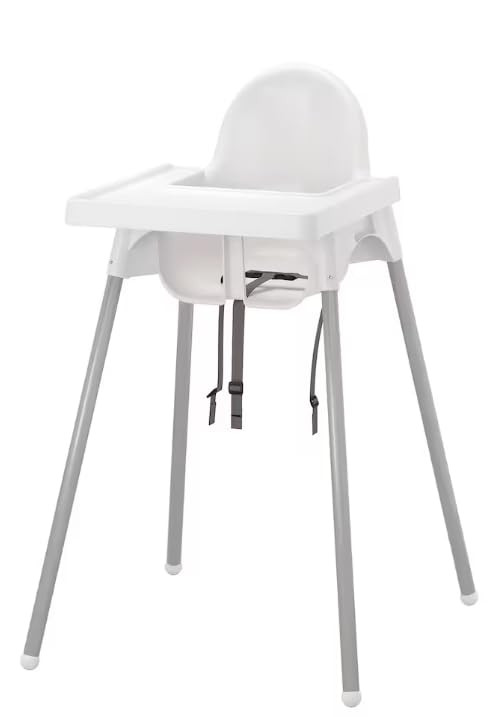 Baby High Chair with Removable Tray, Safety Straps, White and Gray | Amazon (US)