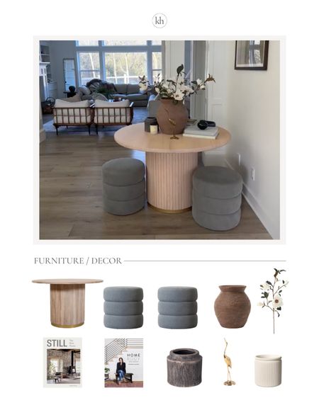 This round wood table is perfect for an entry space or foyer! Perfect for refreshing for spring! 

Home decor, round table, wood table, ottoman, vase, magnolia stems, coffee table books, candle, crane, planter

#LTKhome #LTKstyletip #LTKFind