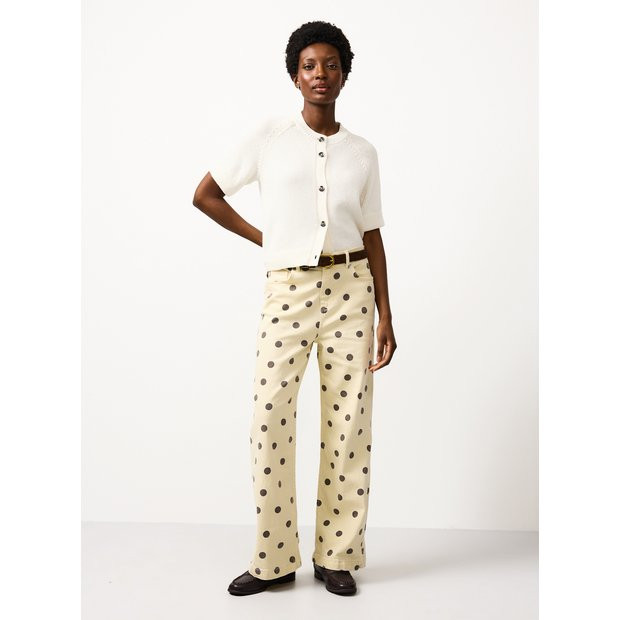 Light Yellow Polka Dot Print Wide Leg Ankle Grazer Jeans 8R | Tu Clothing