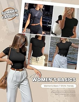 Ekouaer Womens Basic Tee Shirts 3 Pack Short Sleeve Crew Neck Slim Fit Thermal Underwear Tops Bas... | Amazon (US)