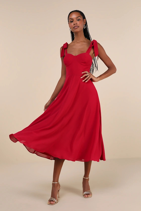 Sophisticated Charisma Berry Red Tie-Strap A-Line Midi Dress | Lulus