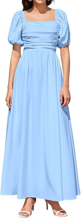 Women Puff Sleeve Square Neck Casual Long Dress for 2026 | Amazon (US)