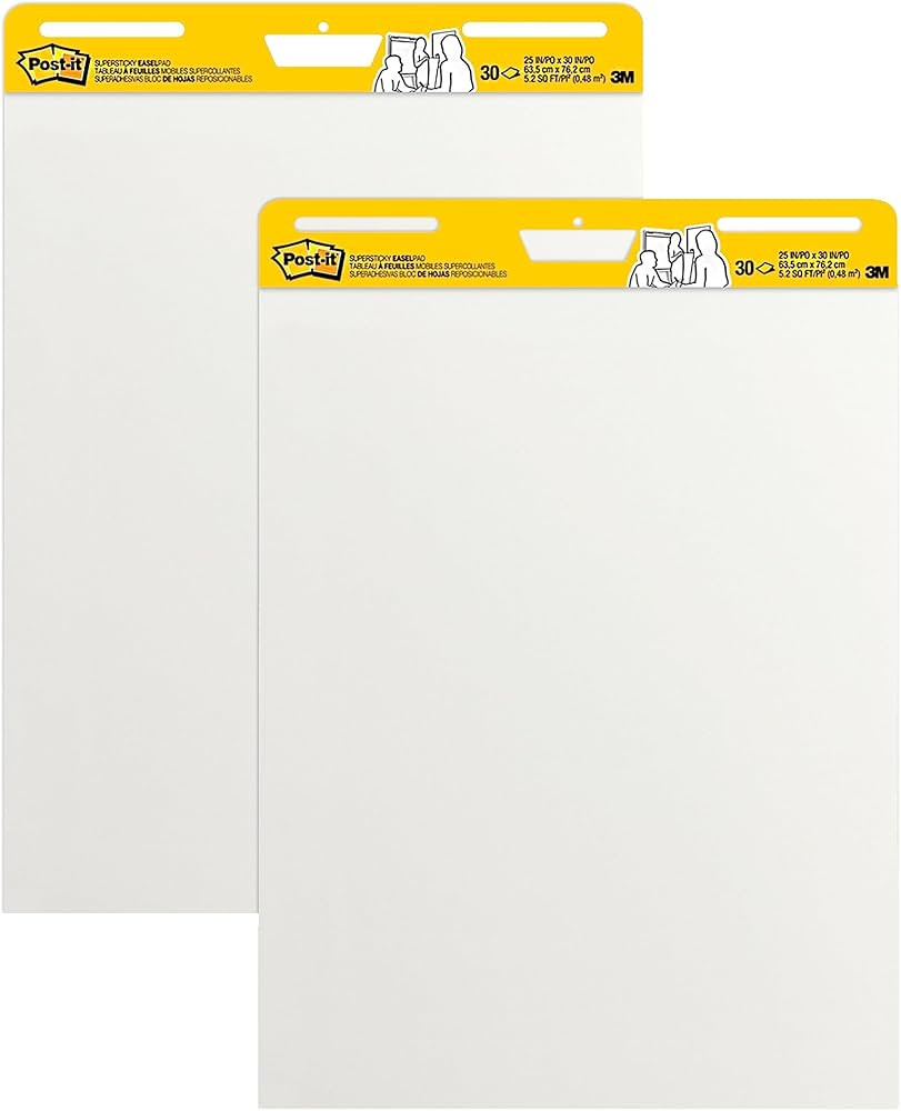 Post-it Super Sticky Easel Pad, 25 in x 30 in, White, 30 Sheets/Pad, 2 Pad/Pack, Large White Prem... | Amazon (US)