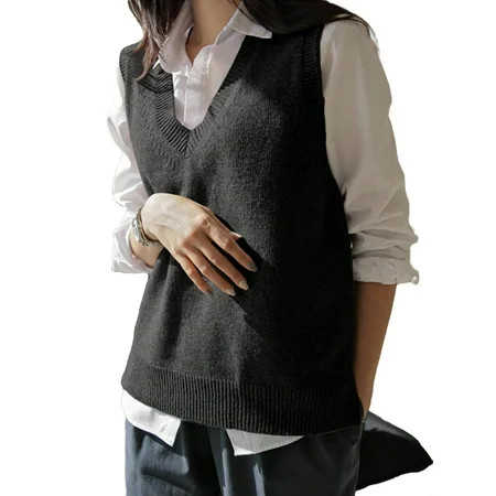 Casual solid V neck Black Women Sweater Vests Without Shirt (Women s) | Walmart (US)