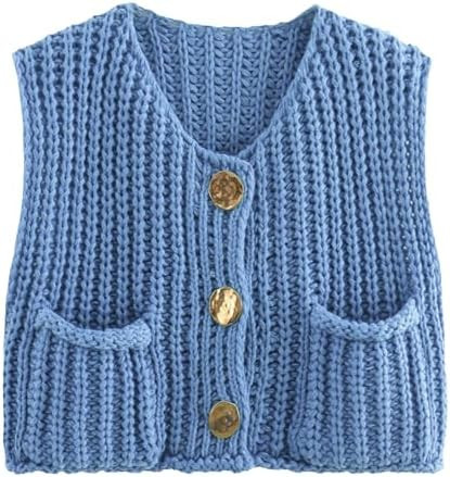 KEOMUD Women's Sleeveless Cropped Knit Cardigan Casual Button Down Crochet Sweater Vest Tops with... | Amazon (US)