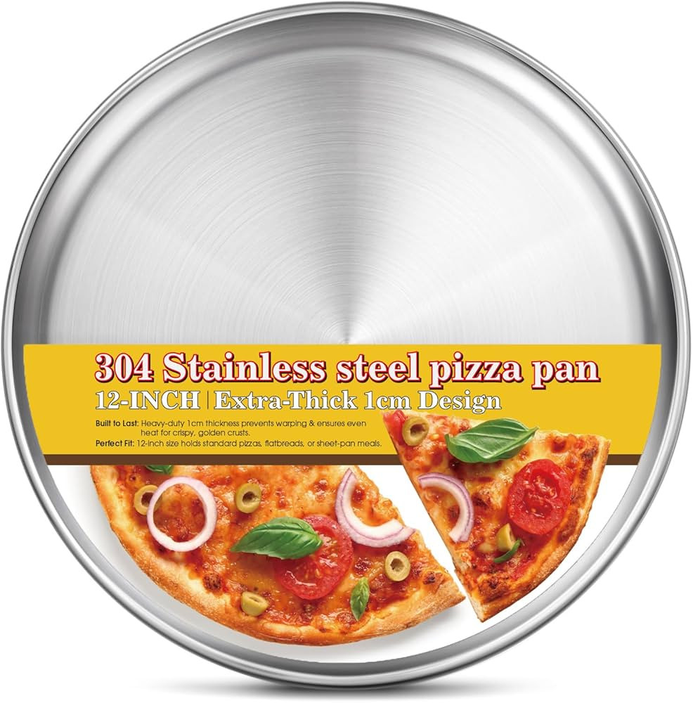 Stainless Steel Pizza Pan 12 inch, Pizza Pan for Oven, Steel Pizza Tray, Thick Round Pizza Plate ... | Amazon (US)