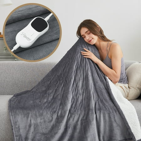 Homemate Electric Heated Blanket Throw , 50"x60" Heating Bed Blankets Throw with 10 Heating Levels 8 Hours Auto Off Fast Heating Over-Heated Protection Ultra Soft Warm Flannel ETL Certified, Grey | Walmart (US)