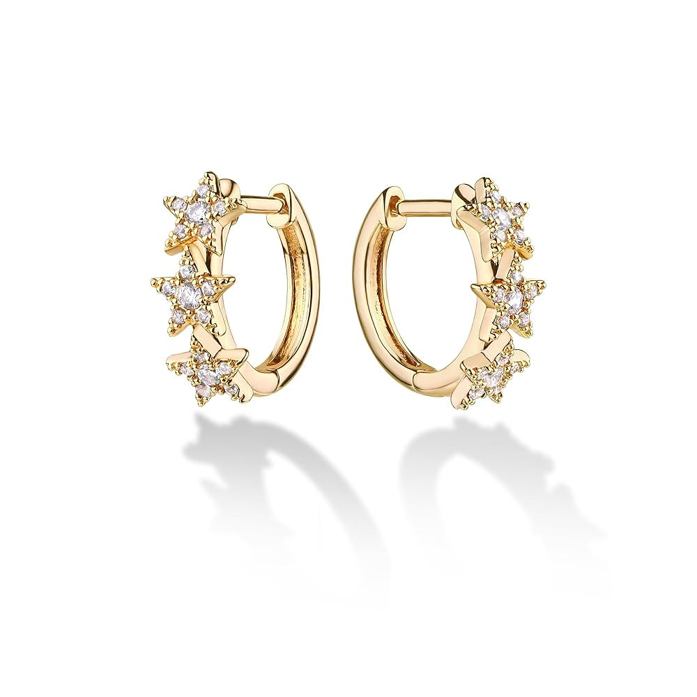 VACRONA Cubic Zirconia Huggie Earrings 14k Gold Plated Tiny Earrings Small Huggie Hoop Earrings S... | Amazon (US)