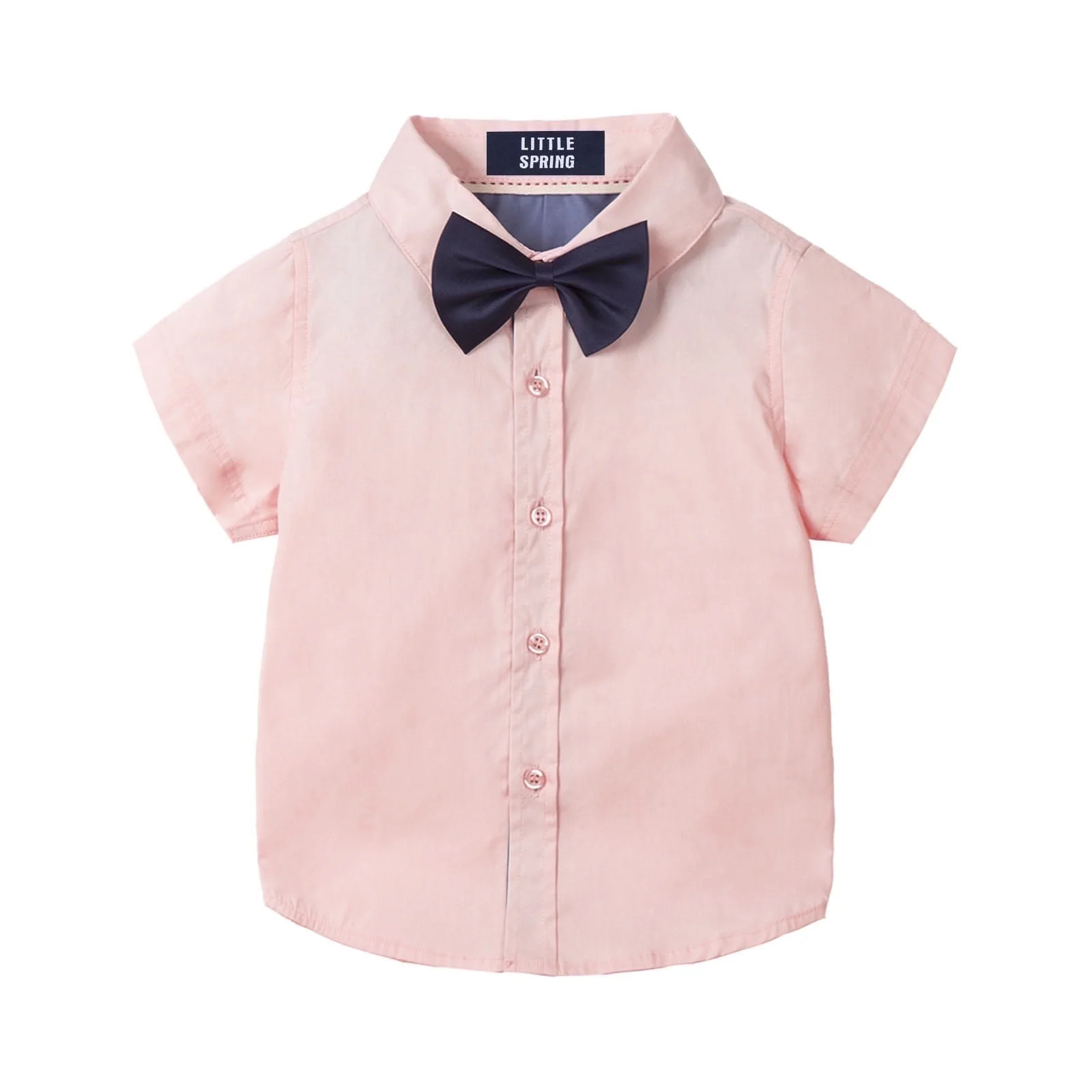 LittleSpring 3T Pink Button Down Shirt Boys Short Sleeve Dress Shirt with Bow Tie School Uniform ... | Walmart (US)