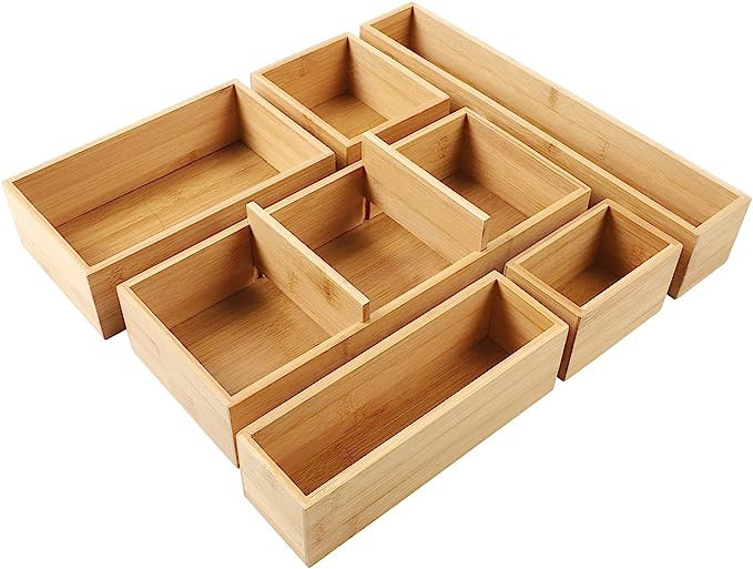 Kootek Kitchen Drawer Organizer for Utensils, 6 Pcs 8 Grid Silverware Tray Bamboo Drawer Organize... | Amazon (US)