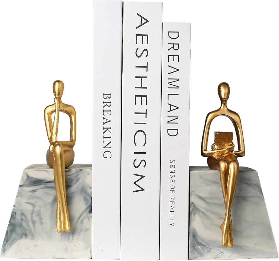 Book Ends for Shelves to Hold Books,Heavy Duty Thinker Abstract Statue Decorative Bookends for Ho... | Amazon (US)