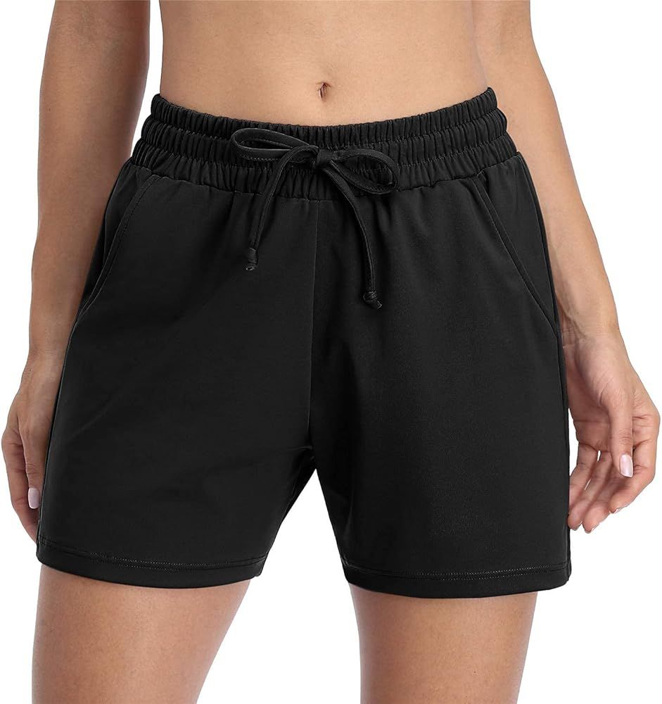 ATTRACO Women's Lounge Running Shorts Elastic Waist Gym Athletic Shorts with Pockets | Amazon (US)