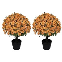 24" Artificial Flowers for Outdoors, UV Resistant Faux Yellow Potted Mums | Amazon (US)