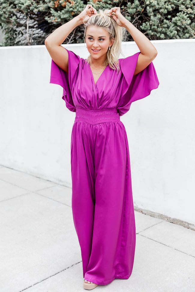 Talking To You Magenta Smocked Waist Jumpsuit FINAL SALE | Pink Lily