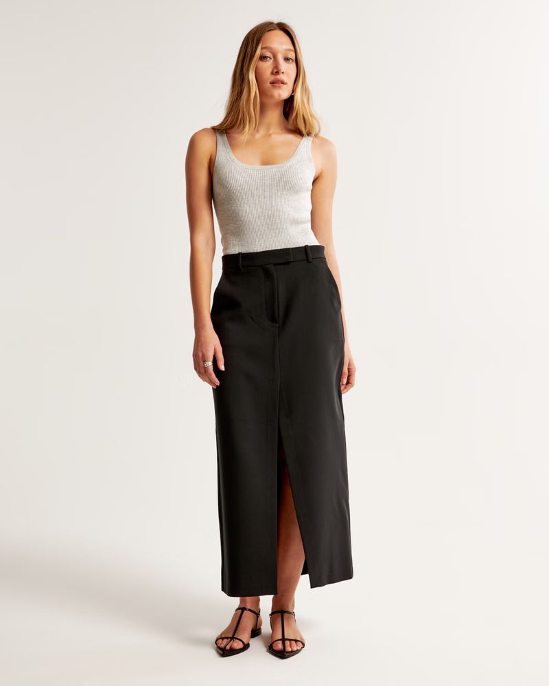 Women's Front-Slit Tailored Maxi Skirt | Women's Bottoms | Abercrombie.com | Abercrombie & Fitch (US)