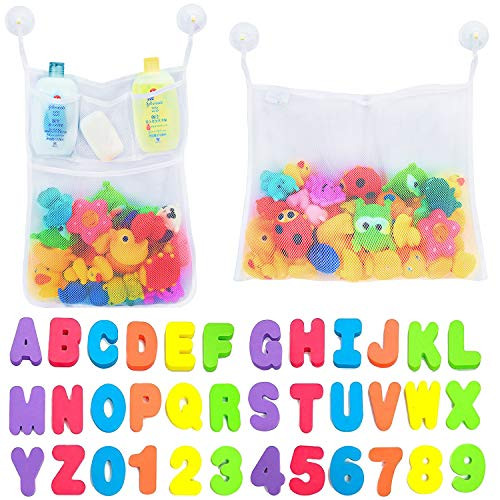 Comfylife 2 x Mesh Bath Toy Organizer + 6 Ultra Strong Hooks + 36 Bath Letters & Numbers – Eco-... | Amazon (US)