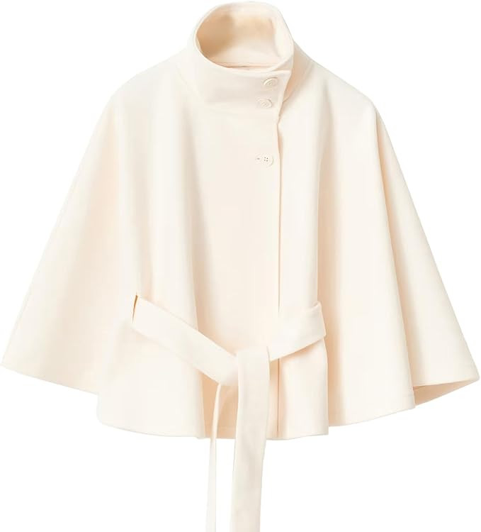 Ainangua Womens Batwing Sleeve Poncho Peacoat Oversized Stand Collar Belt Cape Coat Jacket Cloak ... | Amazon (US)