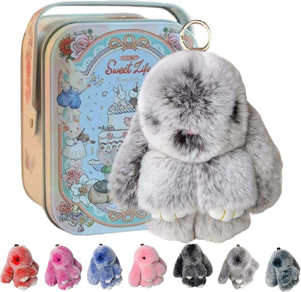 Bunny Keychain with Tin - 5.8" Handmade Soft Plush Rabbit Charm, 20 Colors, Cute Gifts for Women ... | Amazon (US)