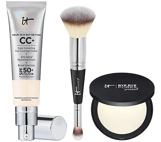 IT Cosmetics CC+ Cream SPF50 Foundation with Bye Bye Pores Pressed & Brush - QVC.com | QVC