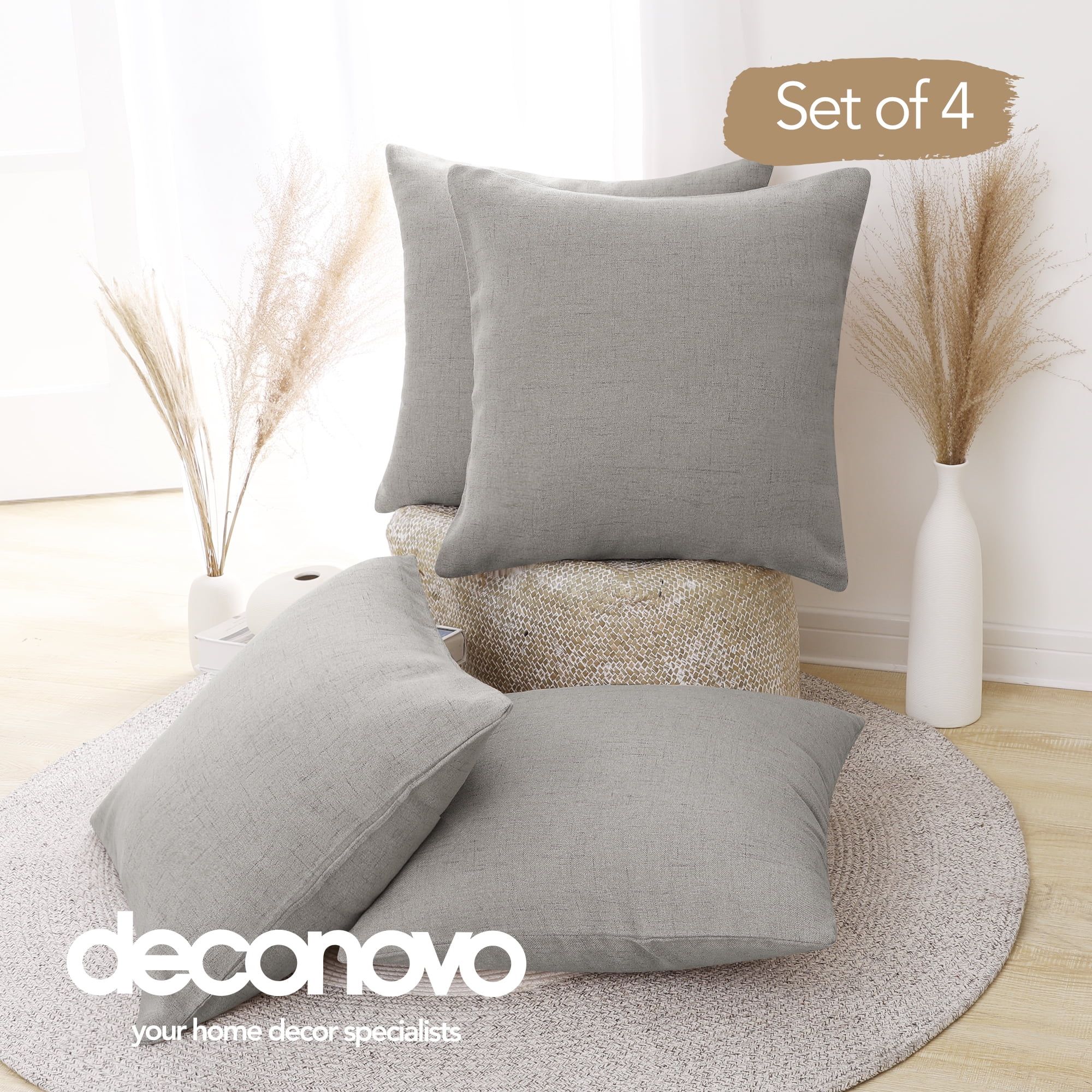 Deconovo Pack of 4 Decorative Throw Pillow Covers Farmhouse Faux Linen Burlap Cushion Cases for C... | Walmart (US)