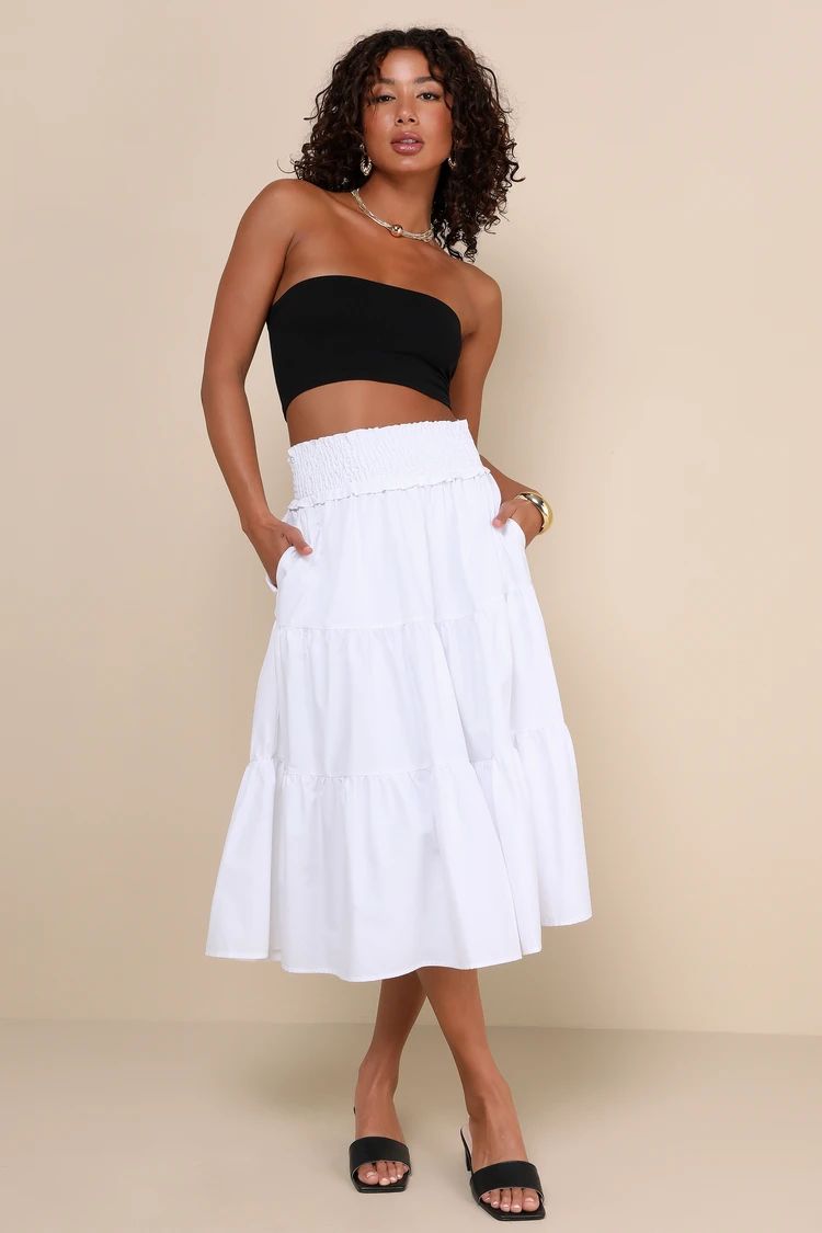 Covetable Charm White Poplin Tiered Midi Skirt | Lulus