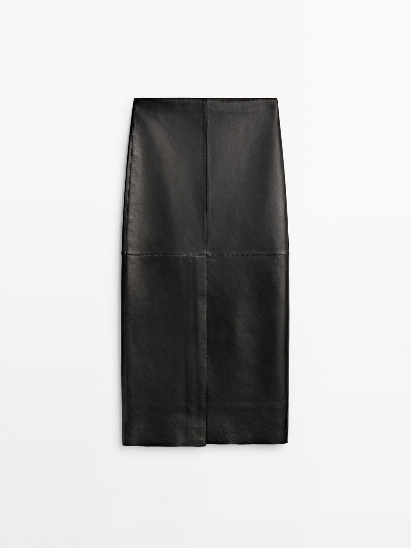 Black nappa leather long skirt - Limited Edition | Massimo Dutti UK