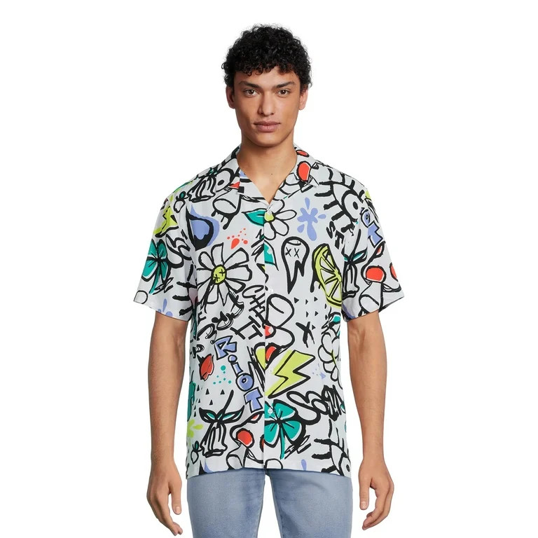 No Boundaries Men's & Big Men's Button-Down Rayon Shirt, Sizes XS-5XL | Walmart (US)