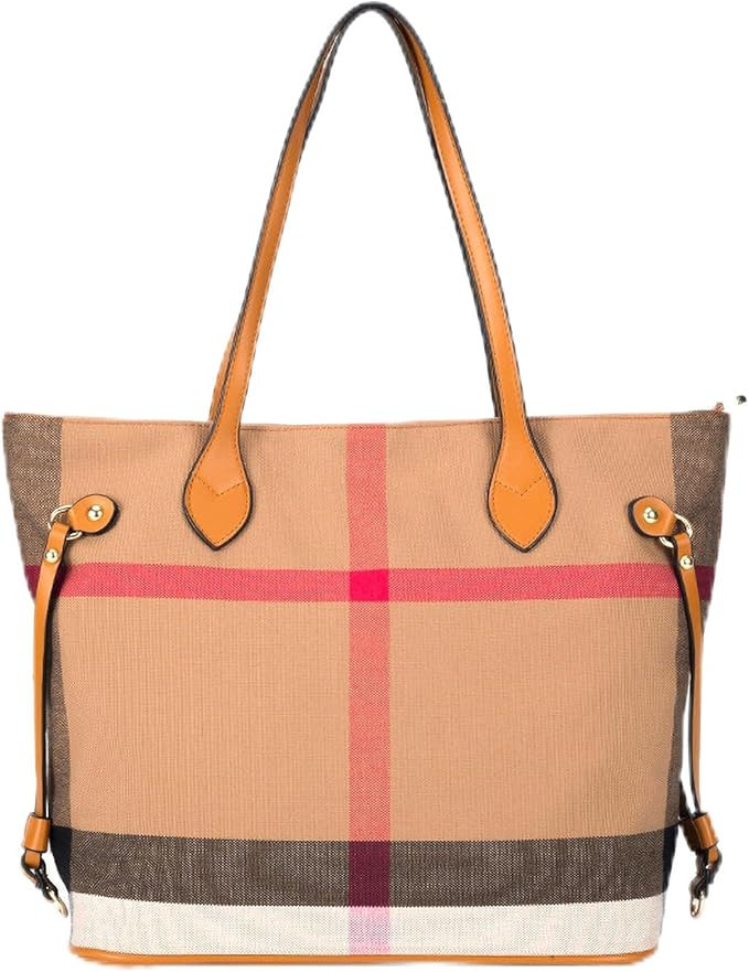 Plaid Canvas Women's Tote Aag Large Capacity Fashion Spacious Satchel Leisure Beach Bag | Amazon (US)