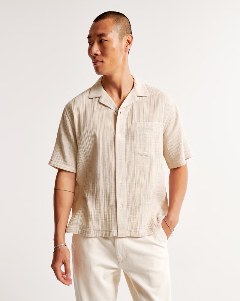 Camp Collar Gauzy Button-Up Shirt | Abercrombie & Fitch (US)