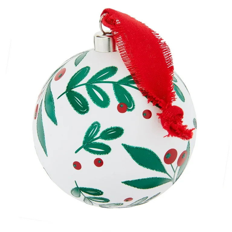 4 Count Holly Leaves Christmas Ornaments, White/Green/Red, 4 in, by Holiday Time | Walmart (US)