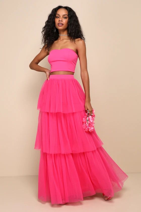 Immaculate Glamour Hot Pink Strapless Two-Piece Maxi Dress | Lulus